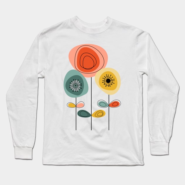 Mid Century Modern Flowers 1 Long Sleeve T-Shirt by Dream Print Designs